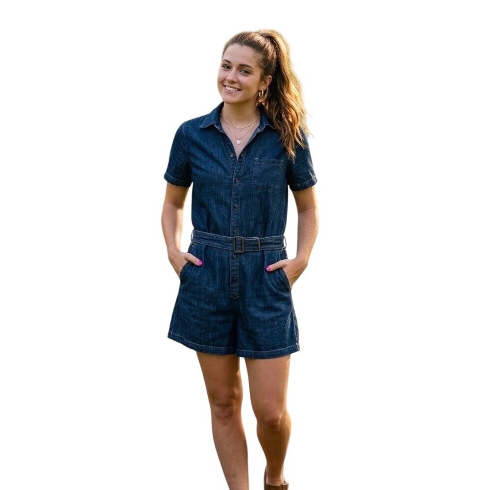 Polo Ralph Lauren Women's Size 8 Indigo Denim Utility Romper Button Front Belted